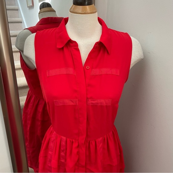 NWOT Sachin & Babi lined red chiffon button up mini dress size 4. - Picture 3 of 9